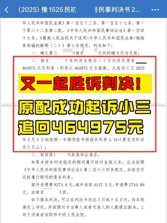 判了！成功把小三钉在耻辱柱，追回46万