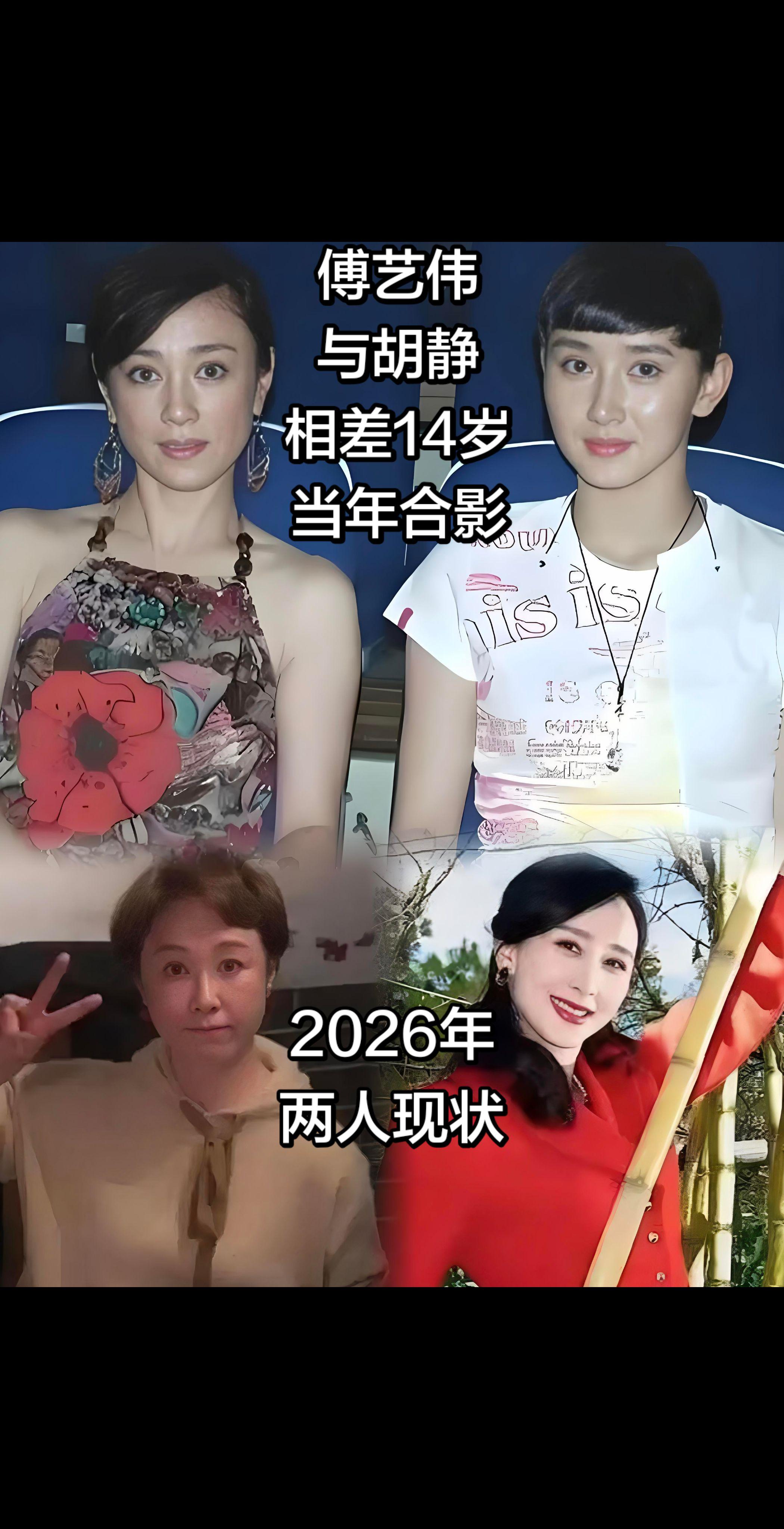 相差14岁，一个明艳倾城，一个温婉大气。同样是绝色美人，傅艺伟和胡静...