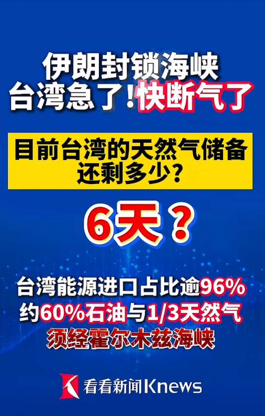 台湾是美伊战争的最大受害者，目前台湾天然气储备已经所剩无几，面临断气，因为台湾本