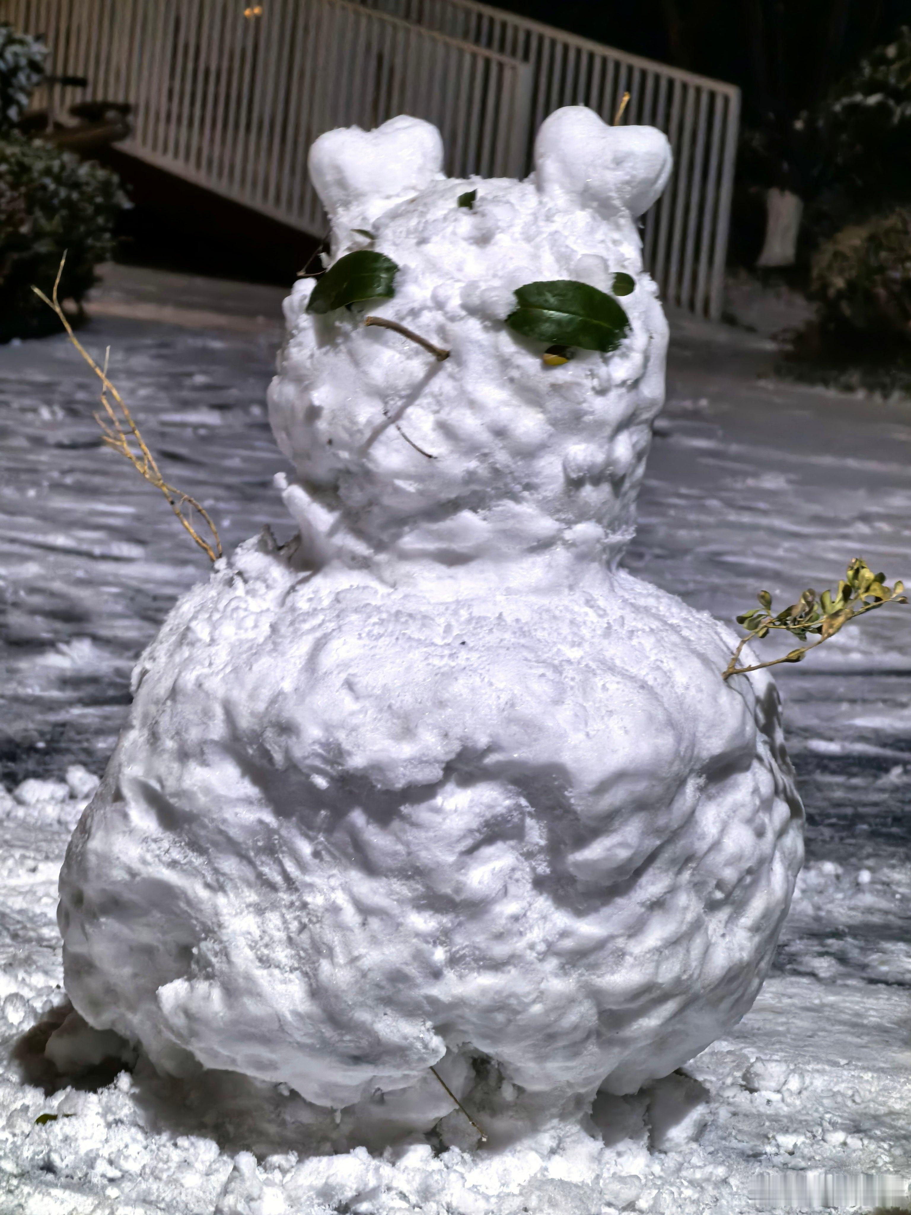 哈哈哈，下楼堆了个稍微抽象点的雪人！ 那会还说呢，感觉雪捏不住，回来一查才知道那