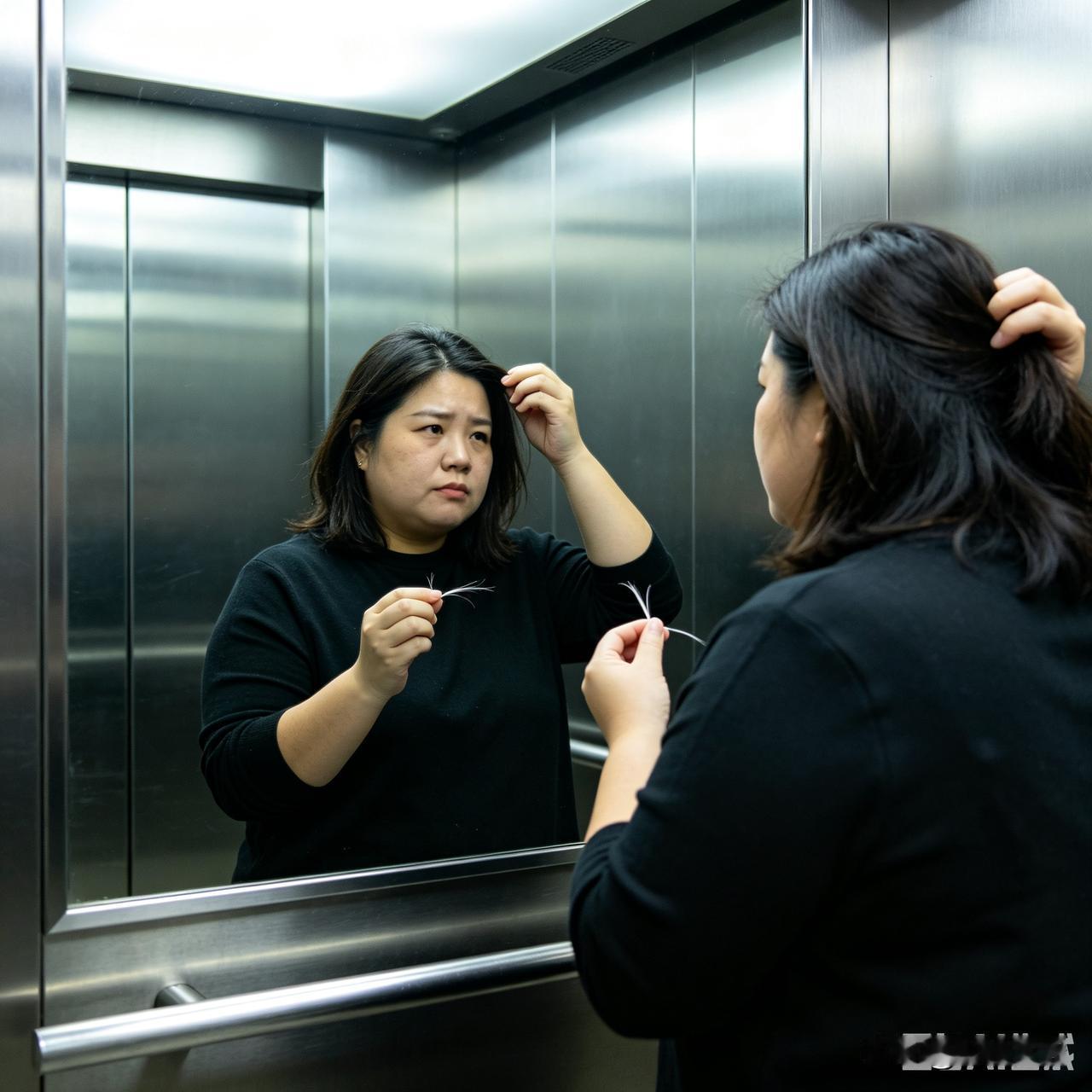 我发现，一个人坐电梯的漂亮女人，没有一个不照镜子的！丑的也是…

电梯门开了，里