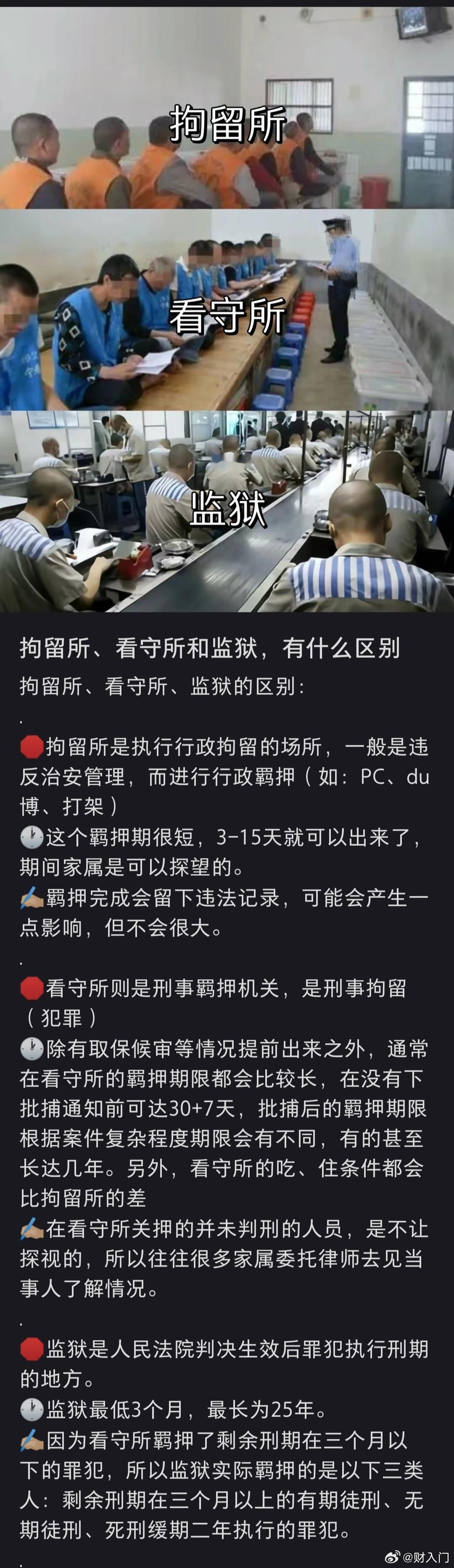 拘留所，看守所，监狱，有什么区别？ ​​​