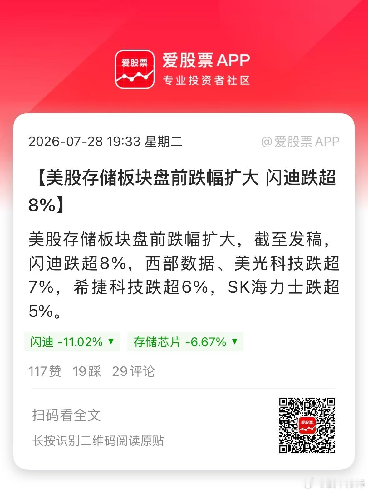 本周美股巨头财报扎堆，今晚康宁打头阵，虽然业绩符合预期，但盘前暴跌16%！美光、