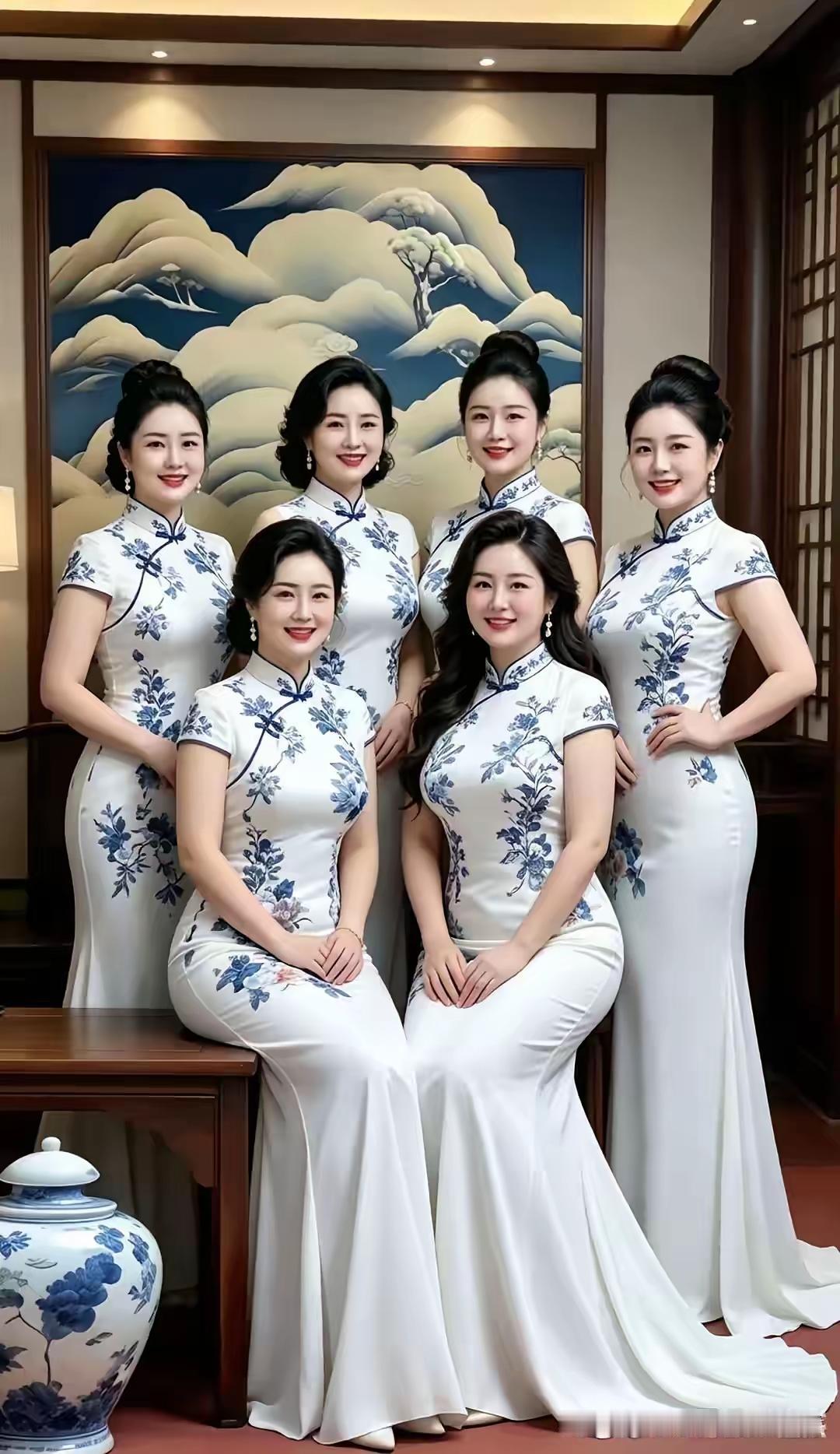 六位美女个个貌美如花，太靓丽耀眼啦！
