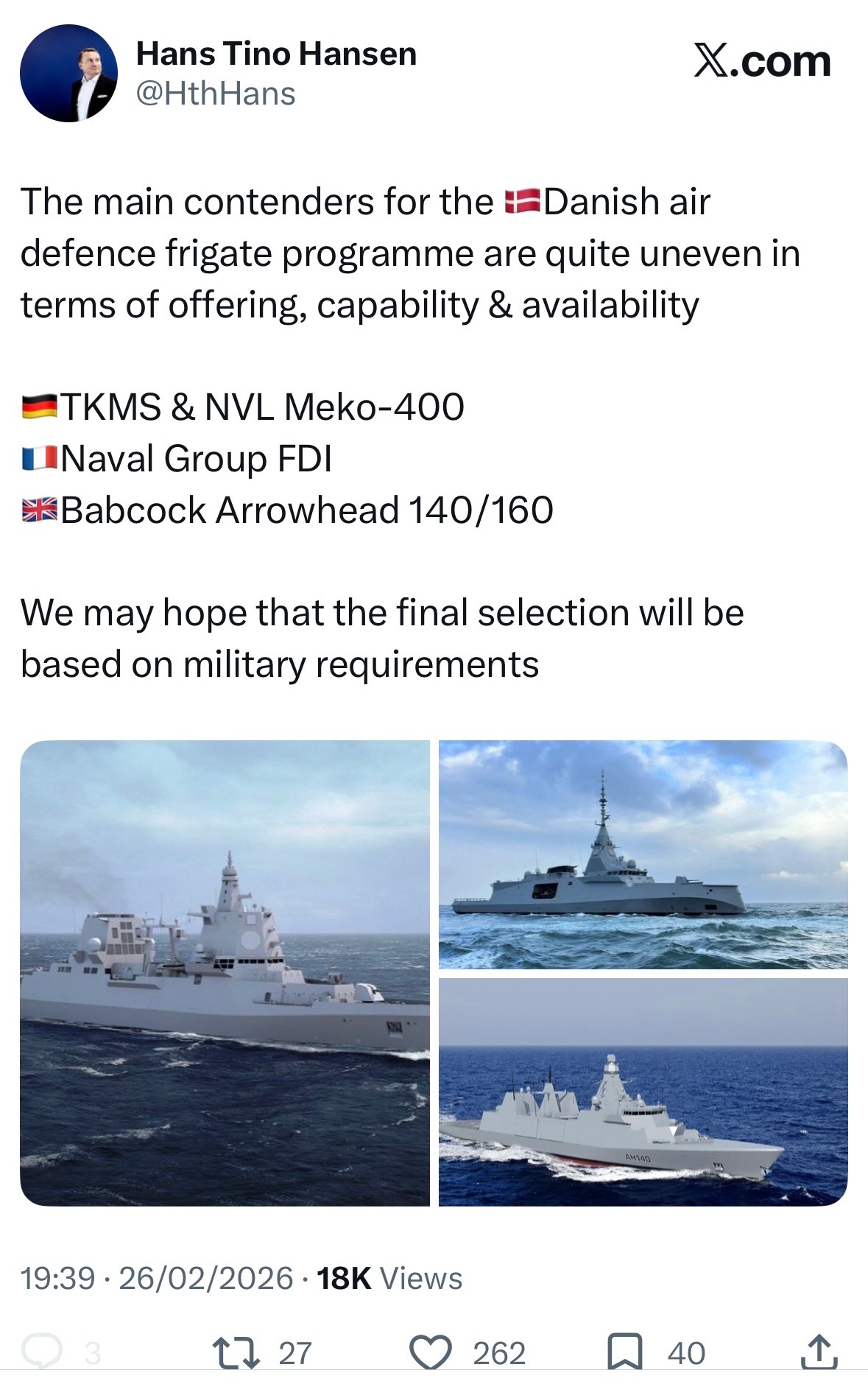 中外舰闻 烽火问鼎计划 丹麦🇩🇰皇家海军的下一代导弹护卫舰项目“浮出水面”的