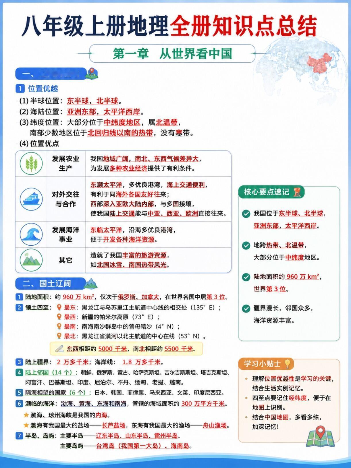 八年级上册地理全册知识点总结🥳省大心