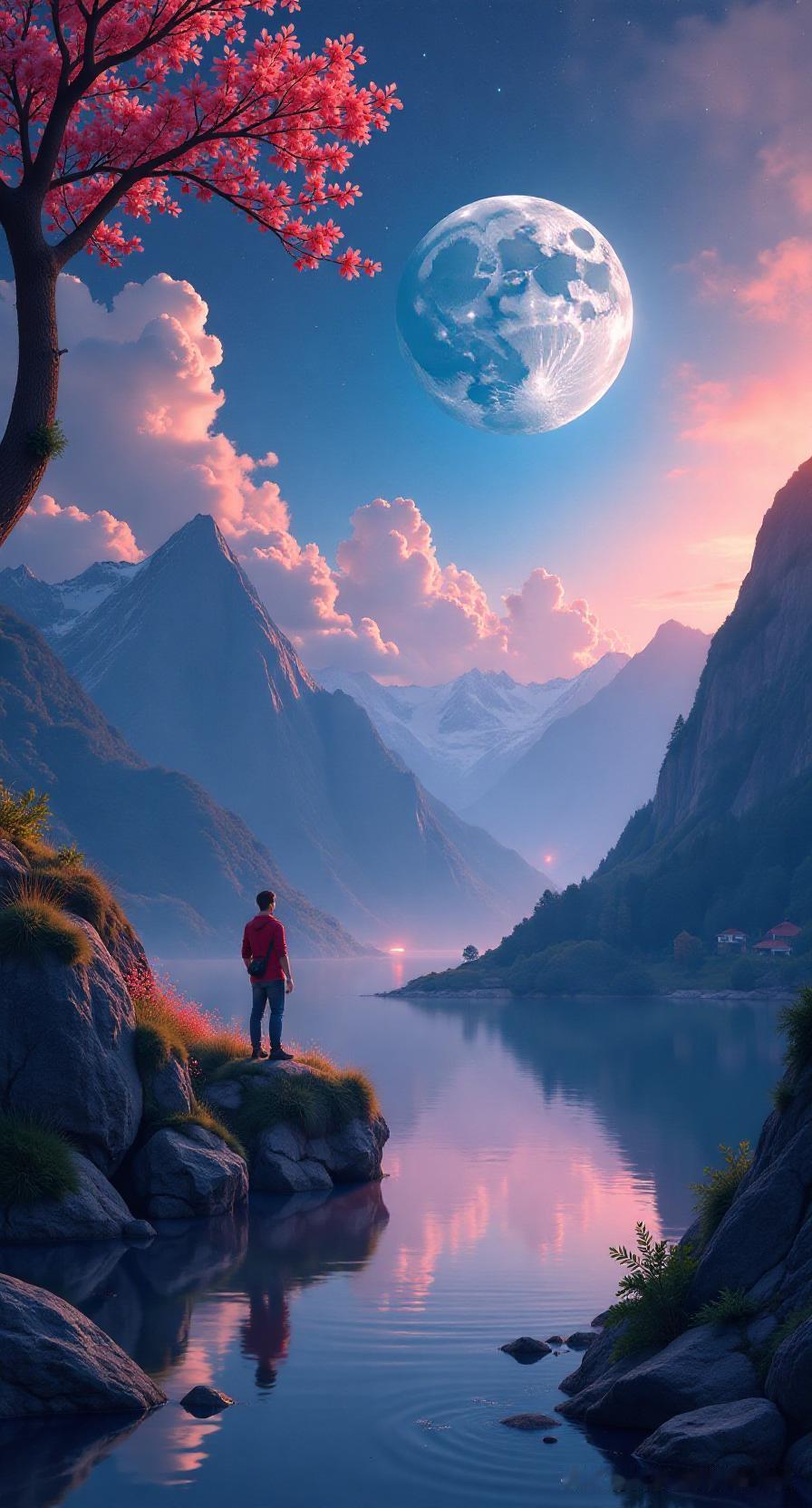 上联：明镜天悬照乾坤
下联：清风月照映山河