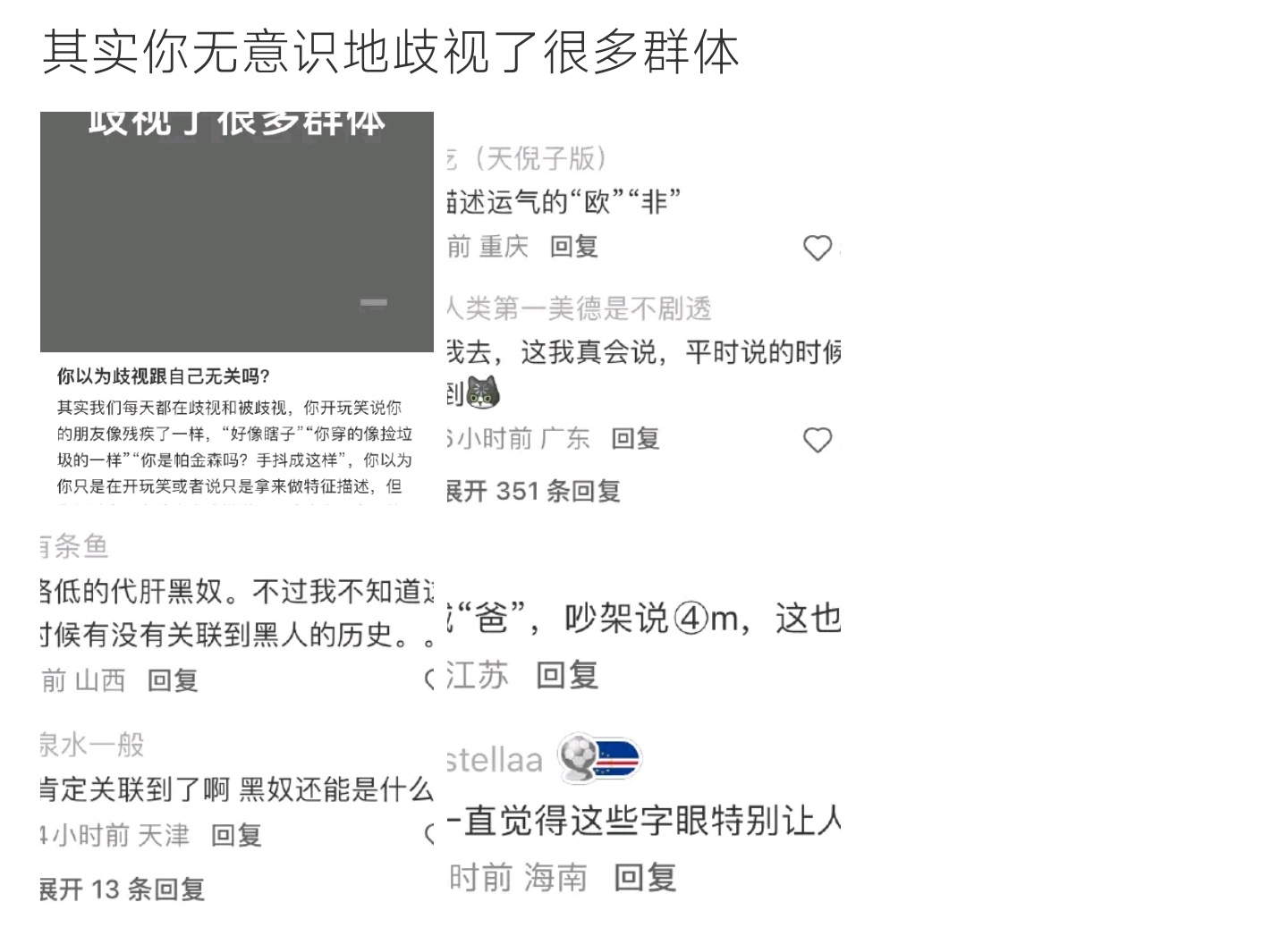 其实你无意识的歧视了很多群体 日常随口的玩笑暗藏偏见，很多不经意词汇，实则在无意