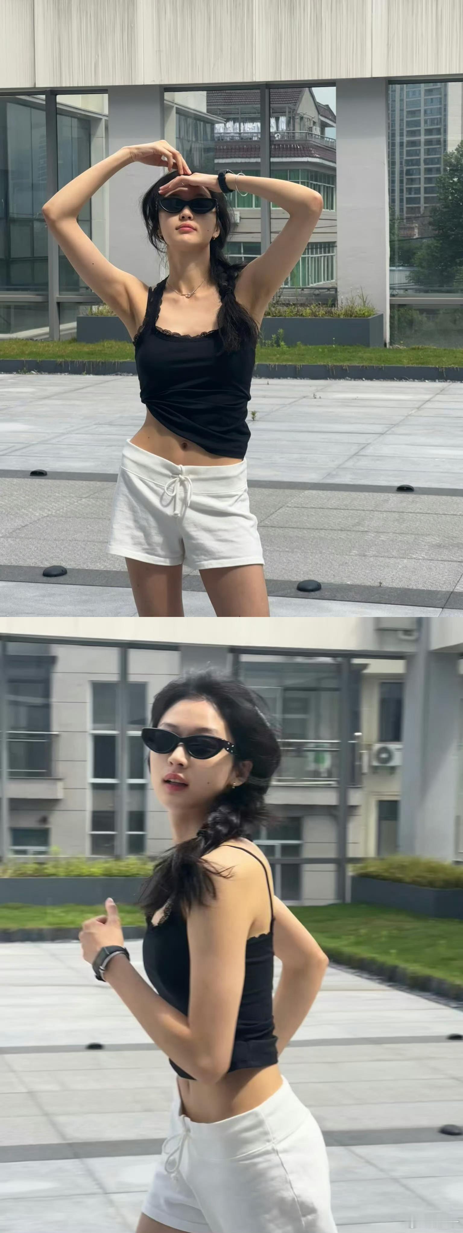 #孙千黑色蕾丝吊带#孙千生活碎片🈶黑色蕾丝吊带超美的，健康系美女我超爱[送花花