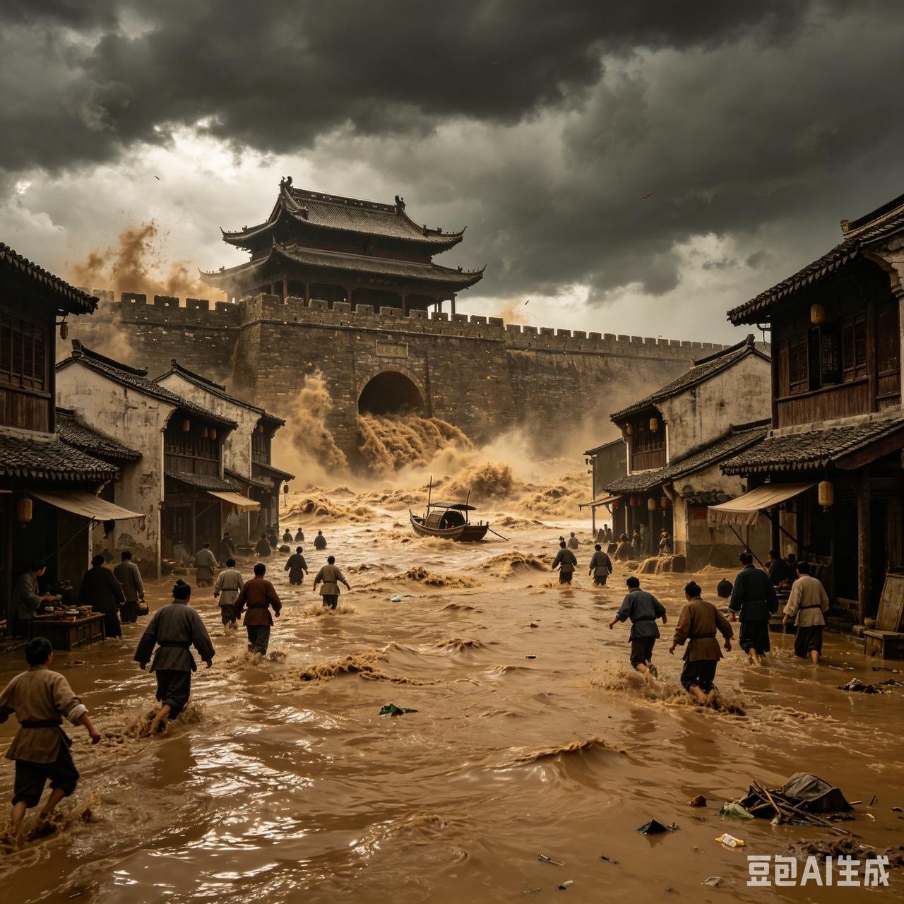 发大水那年，一个富人抱着装满元宝的包袱，拼命爬上一棵大树。树杈上早坐着一个穷人，