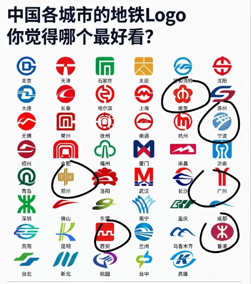 亮眼的地铁Logo：
榜首属广州款，造型极简辨识度高，以双羊角暗合羊城别称，意蕴