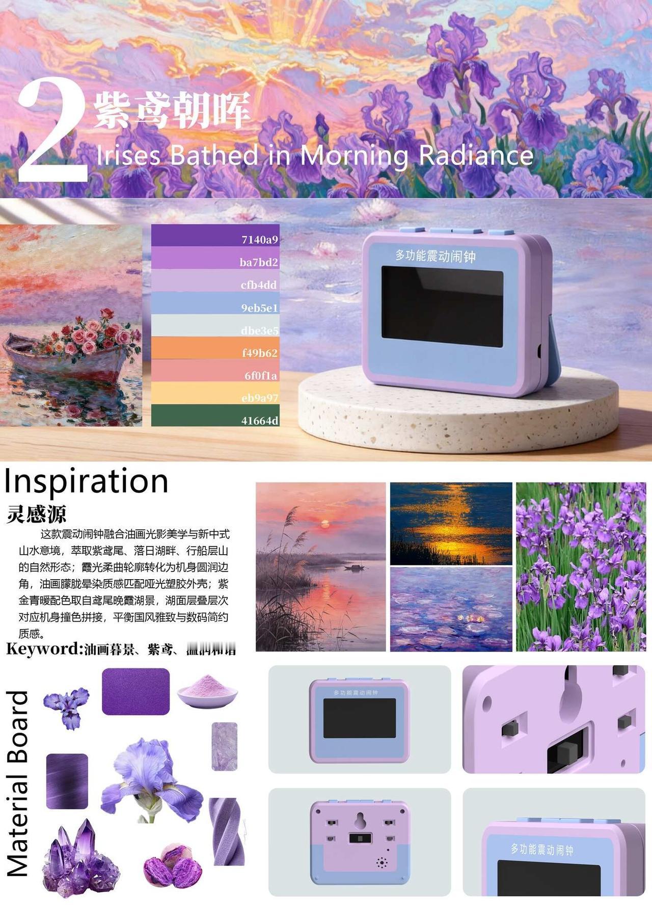 CMF ｜展板「紫鸢朝晖」💜
灵感来源💡：
这款震动闹钟融合油画光影美学与新