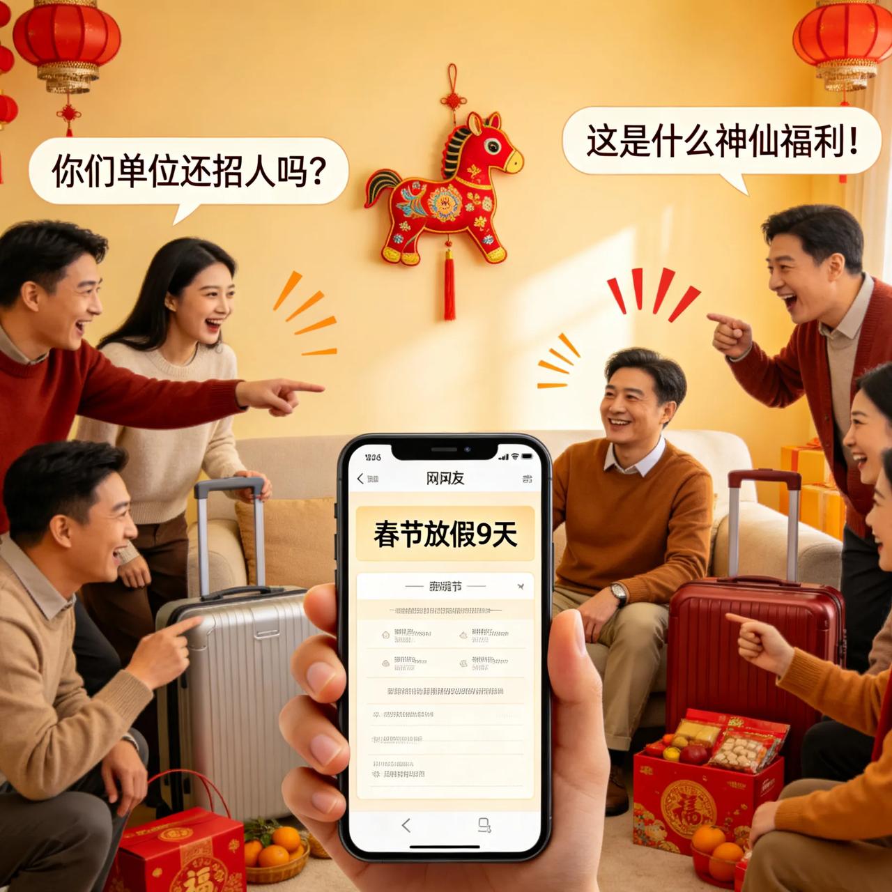 真的羡慕哭了！
一位网友晒出春节放假9天的通知，直接被祝福消息刷屏。
 
朋友同