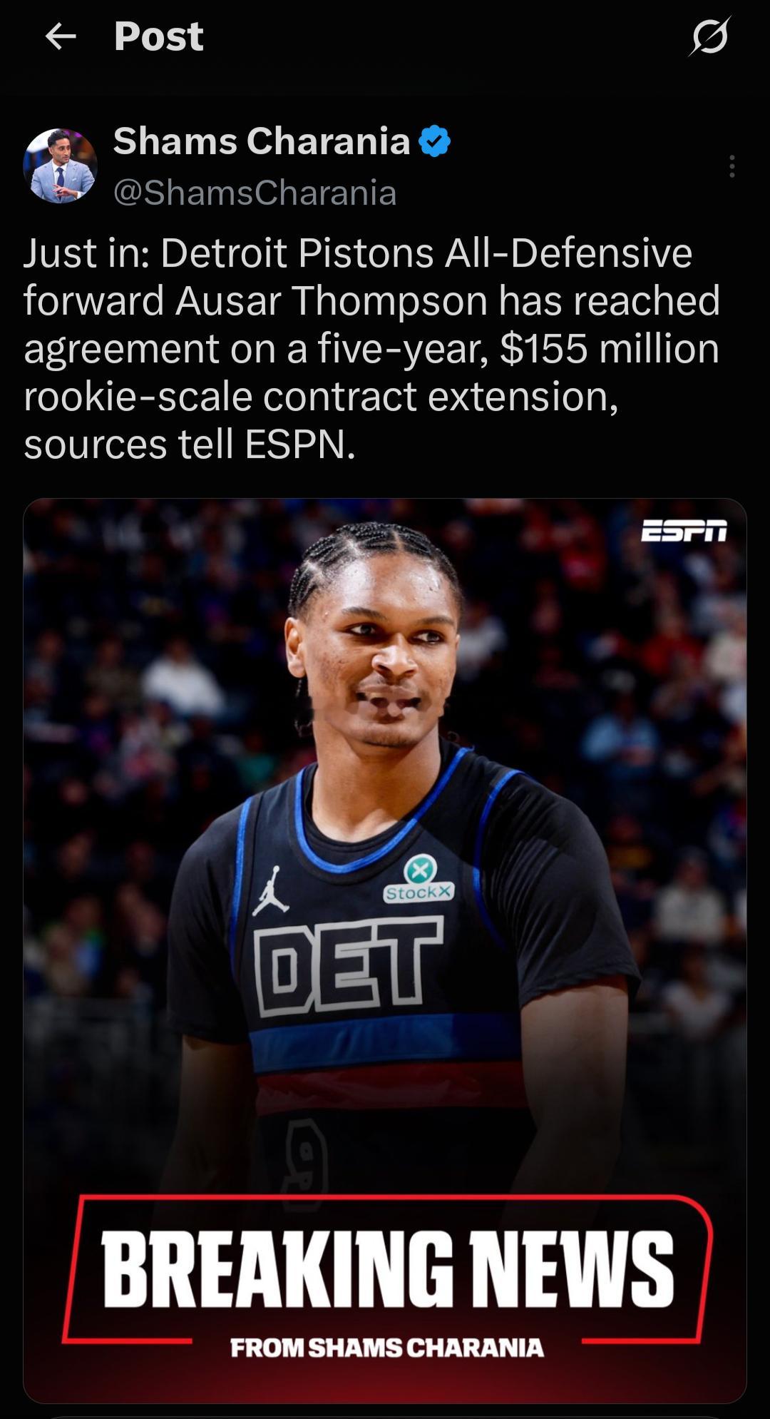 阿门弟弟5年一亿五千五百万美元续约活塞！NBA[超话] ​​​