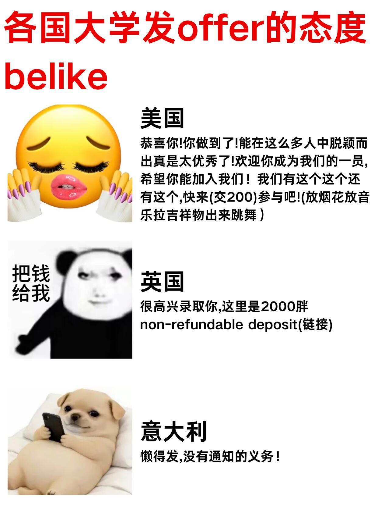 各国大学发offer的态度be like： ​