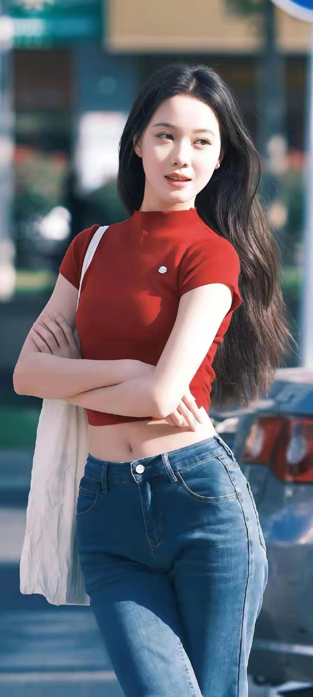 元气少女穿搭指南💕红色上衣+牛仔裤，活力满满！