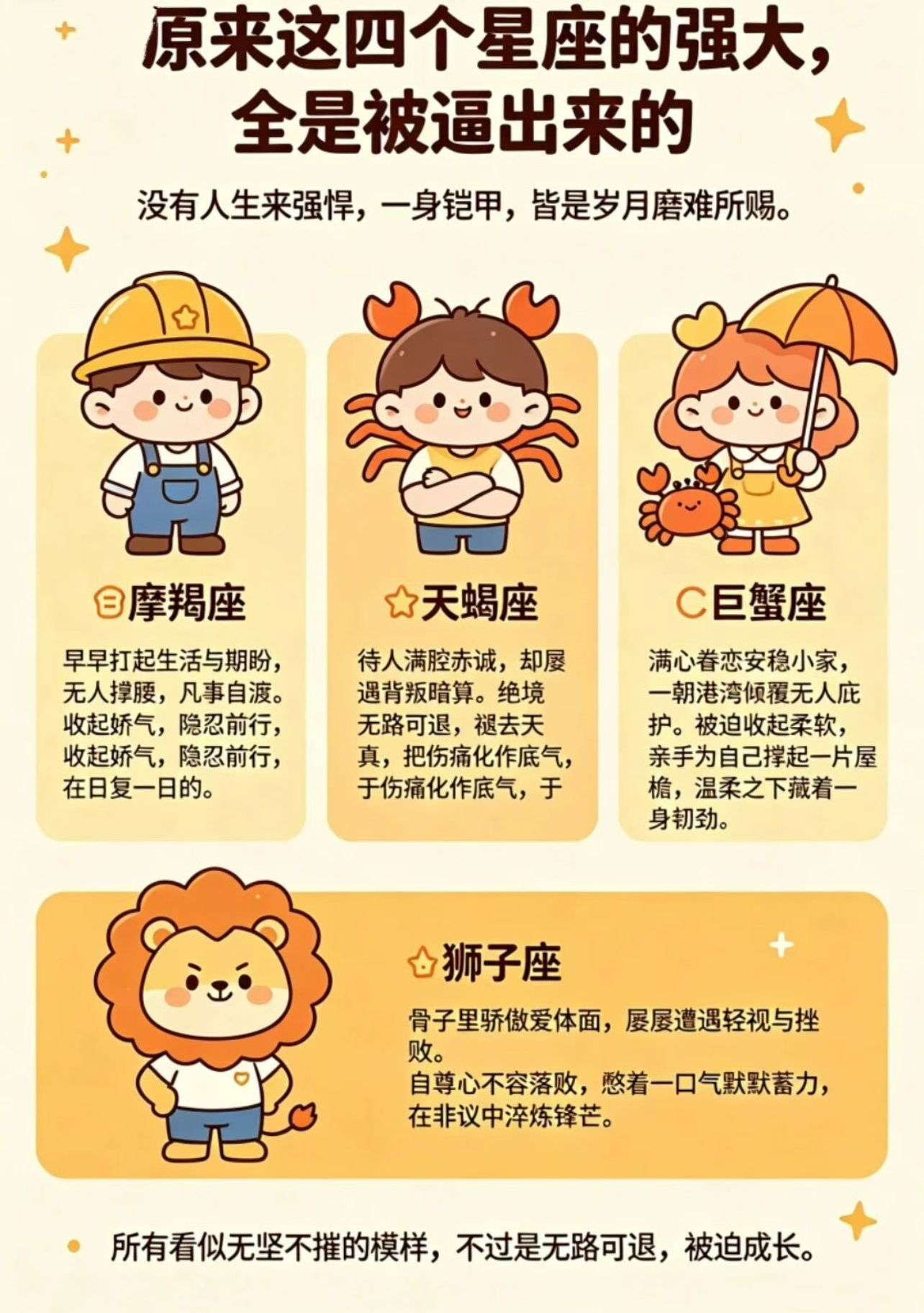 四大星座，被世事逼着活成强者十二星座自我觉醒