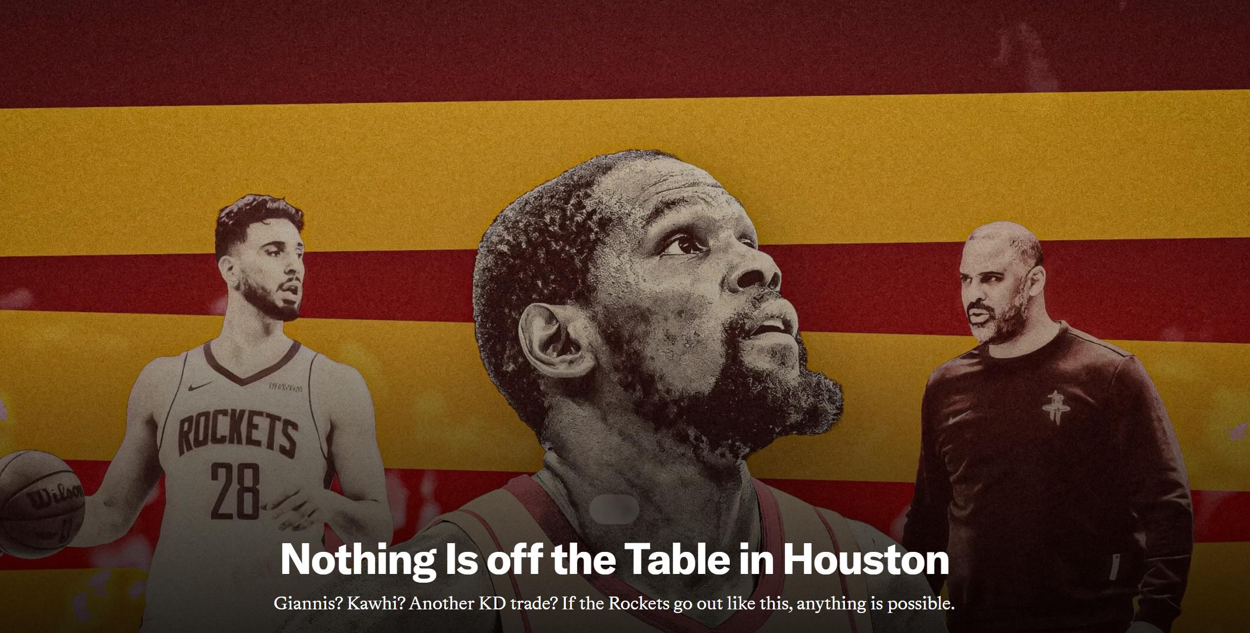 Michael Pina的长文《休斯顿已无非卖品》，深入探讨了火箭队在2026年