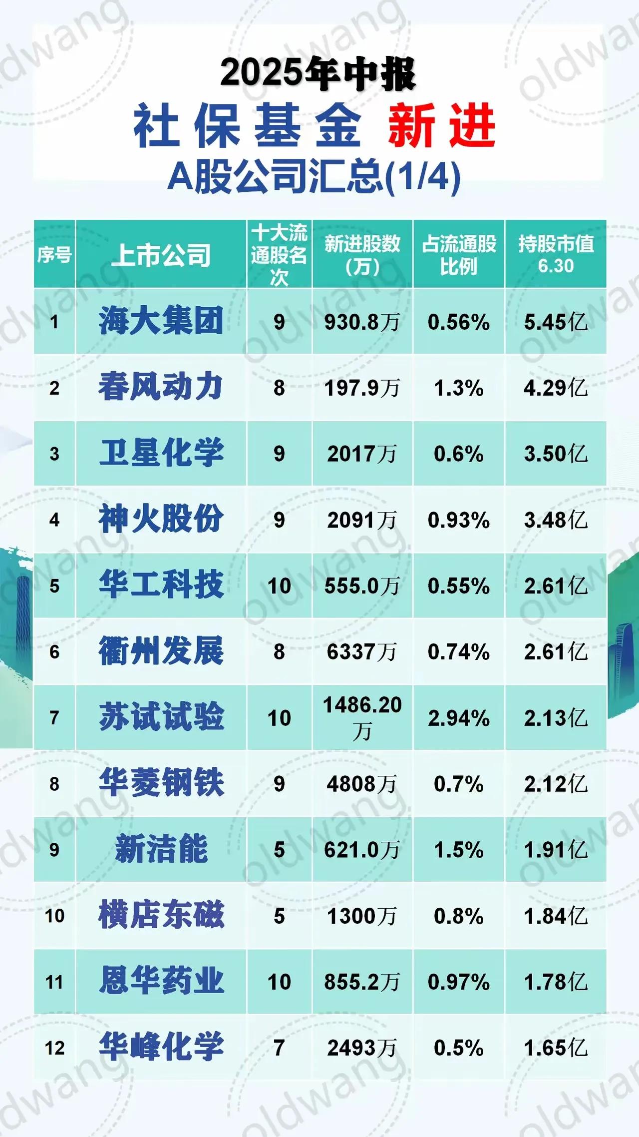 《2025年中报 社保基金新进A股公司汇总》

包含如下重点公司：

1. 海大