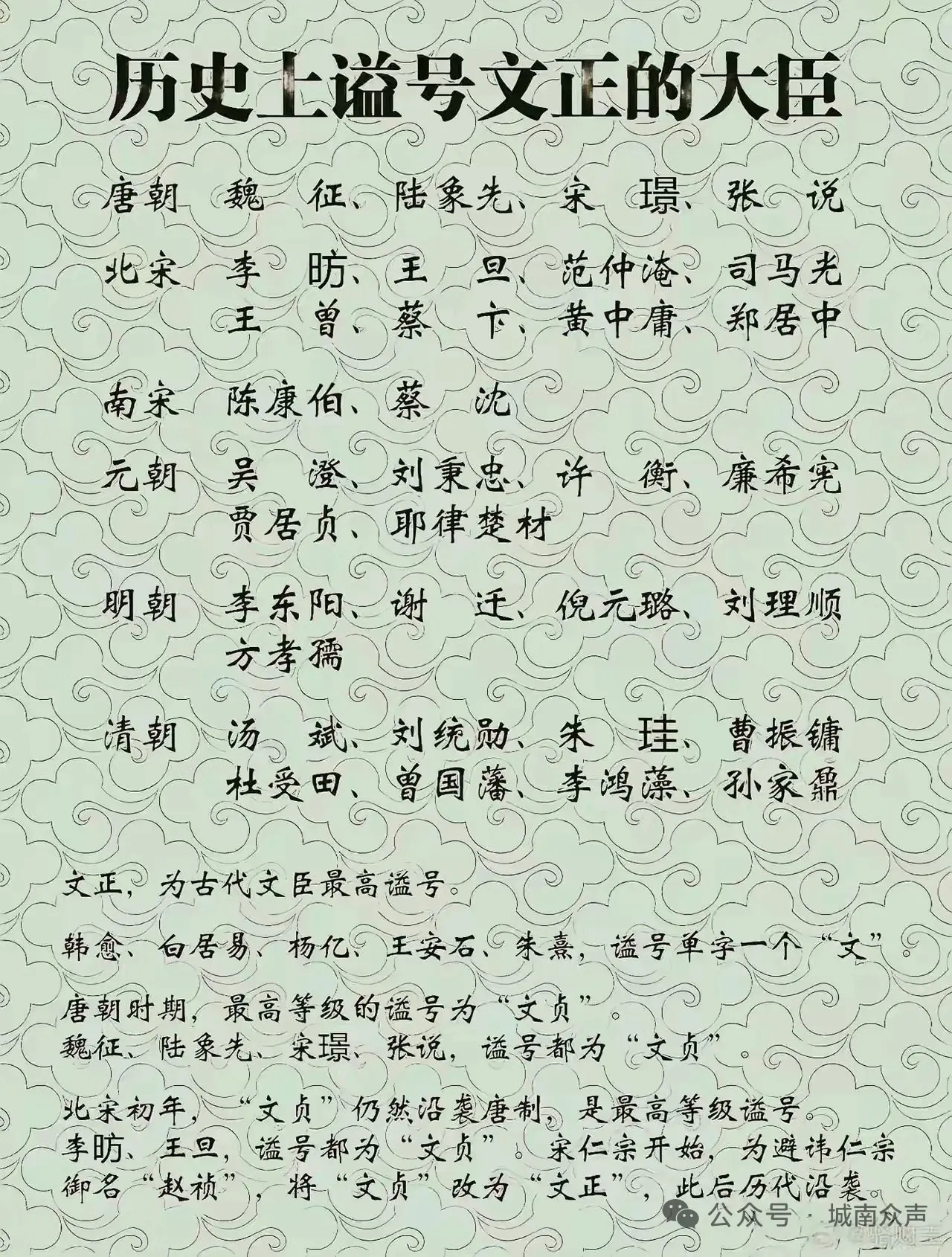 谥号文正的大臣。古人谥号朝廷大臣