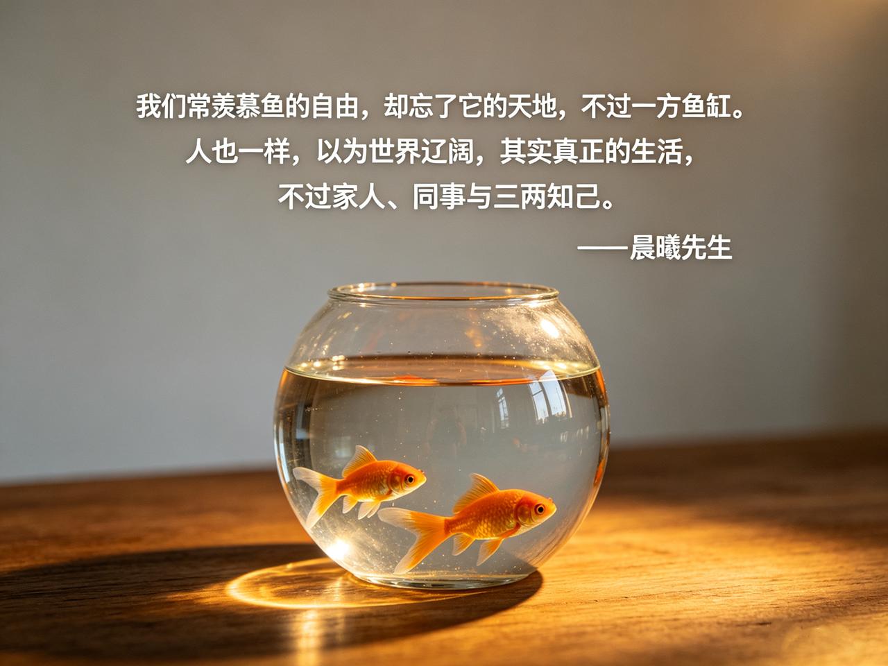 [不看]我们常羡慕鱼的自由，却忘了它的天地，不过一方鱼缸。
[击掌]人也一样，以