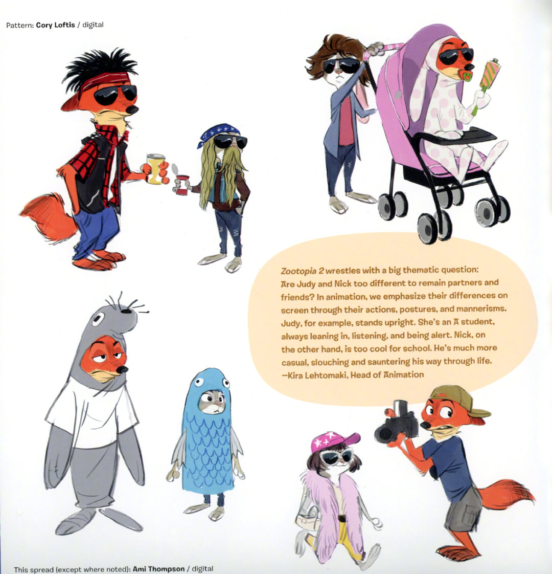 疯狂动物城2概念图中的尼克和朱迪《疯狂动物城2》电影艺术书，朱迪&尼克有好多乔装