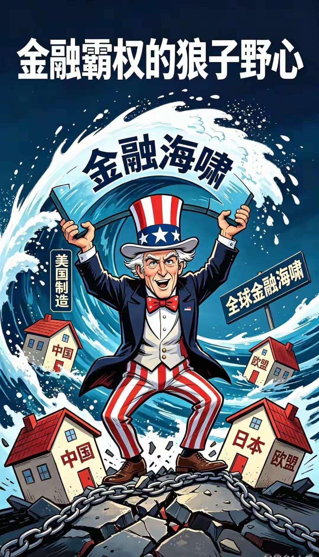 美国要人为掀起一次全球性金融海啸。现在的美国已经无法通过军事力量威胁全球了，只有