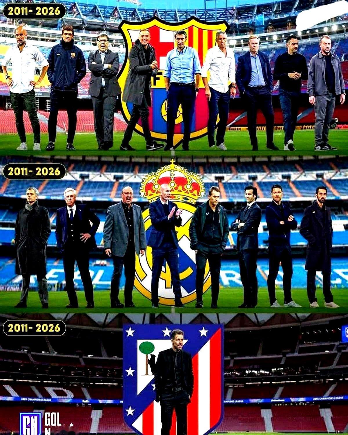 西蒙尼在马竞一蹲十五年，合同又续到2027，老板还打算再续。
 
巴萨皇马像换手