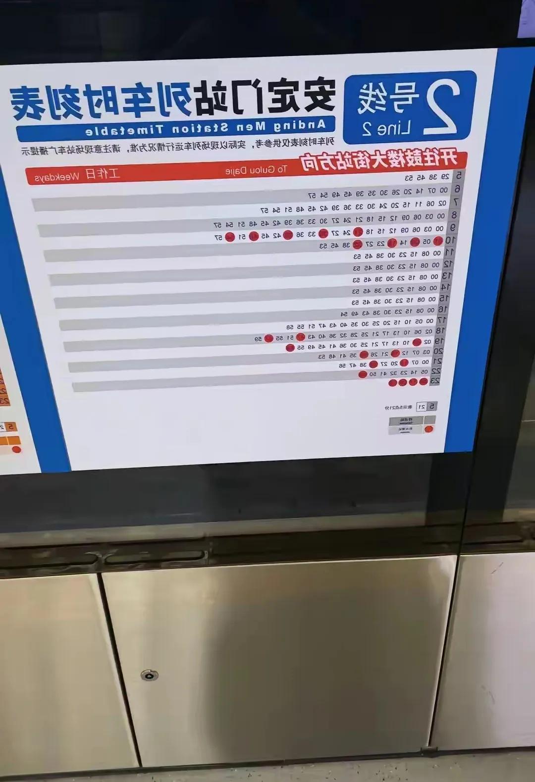 21，20，18，16，15，14，13。

北京地铁2号线，一组一组减没了。晚