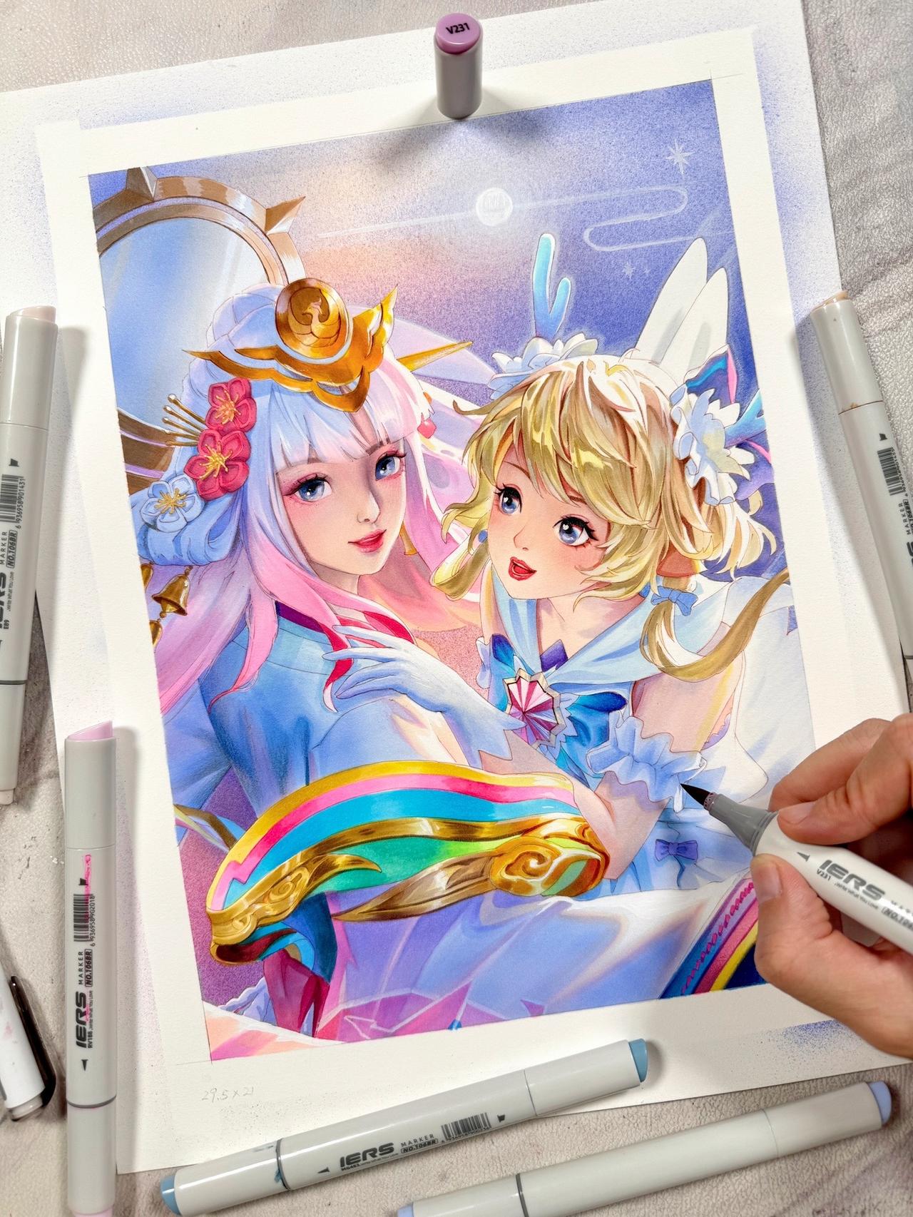 娜可露露和瑶妹～马克笔插画定制#一起学画画 #马克笔手绘 #娜可露露 #瑶妹 #