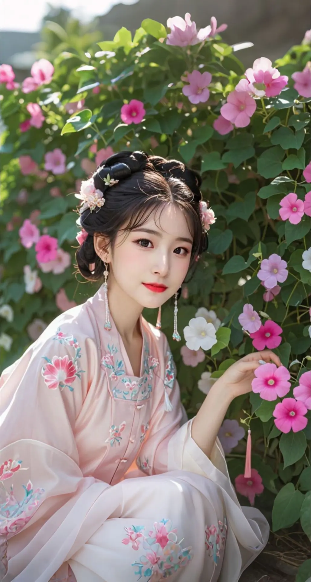 AI扩图 粉蔷雅韵少女
