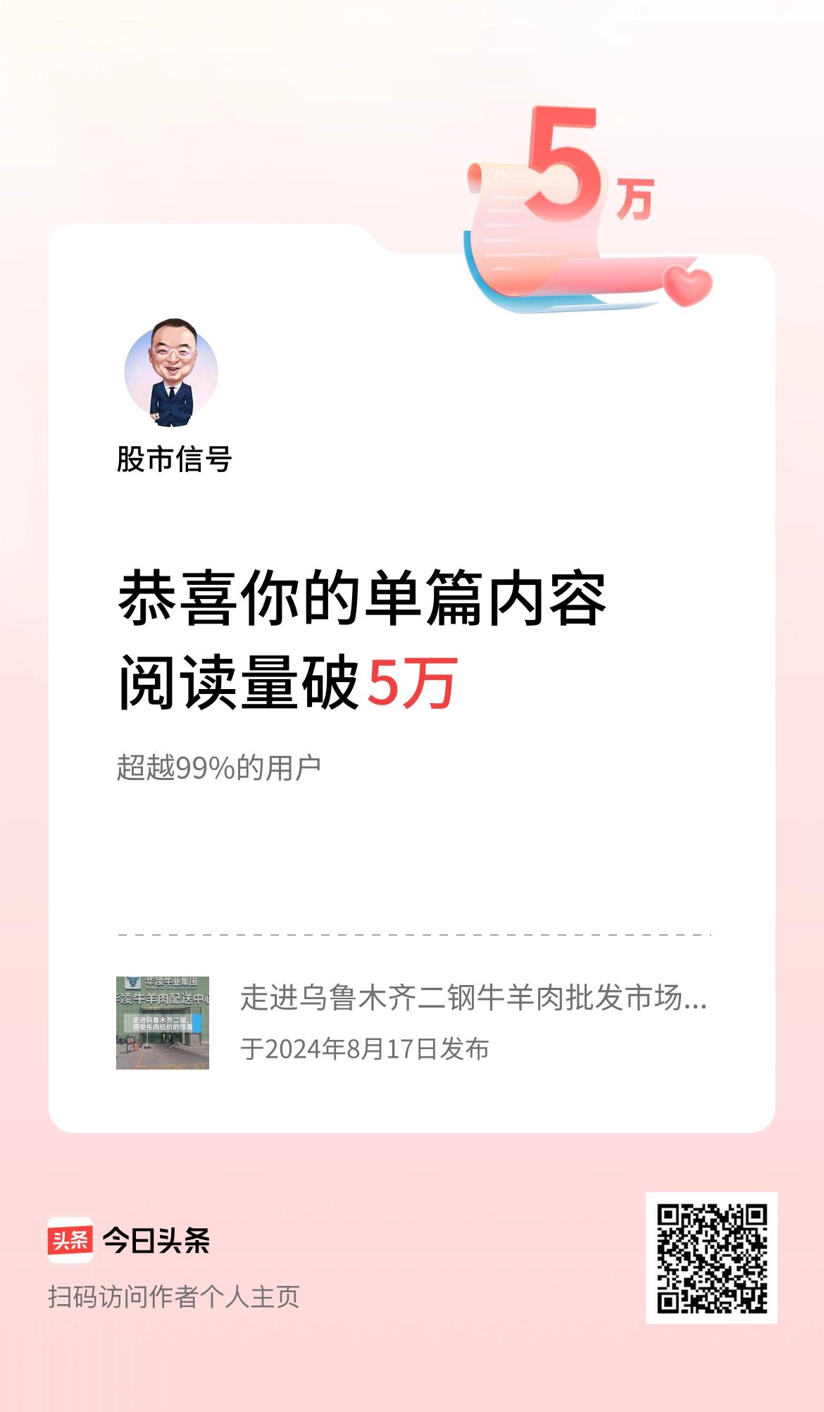 单篇内容获得阅读量破5万啦！