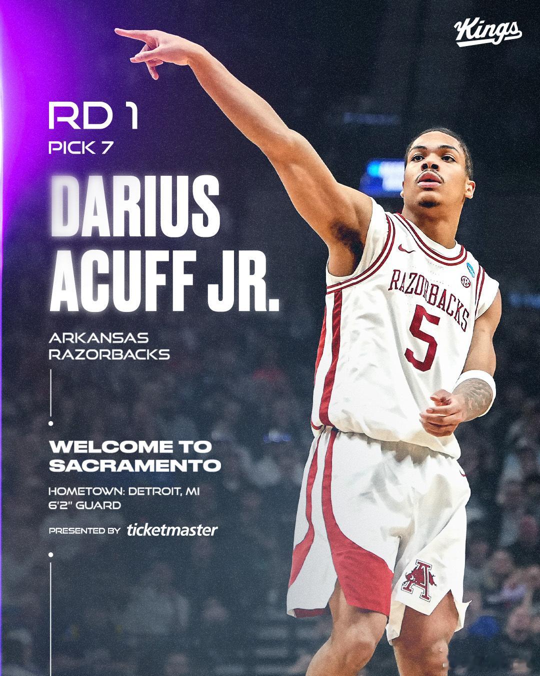 NBA选秀尘埃落定，国王收获3名新秀，整体过程波澜不惊。7顺位拿下Acuff。虽