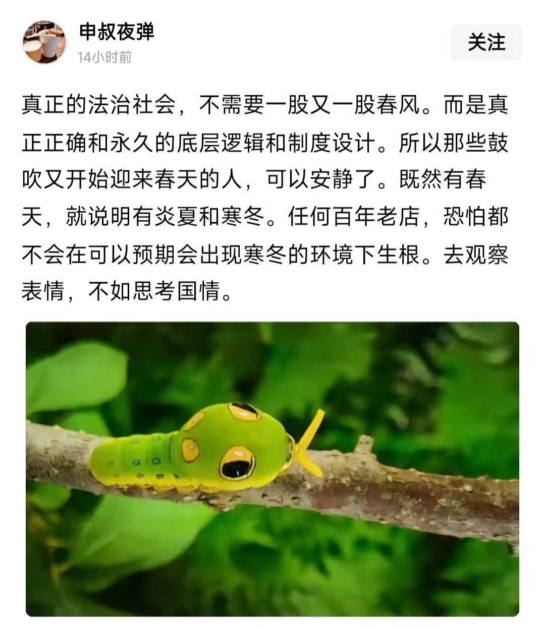 法治社会的标志，也有春天，春夏秋冬规矩始终不变，就是这个意思吧，不萌颠倒来颠倒去