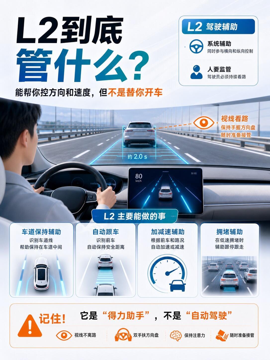 一图看懂智驾：L2、L3差在哪？除了被兜底的责任划分，还有这些区别。L2：能帮你