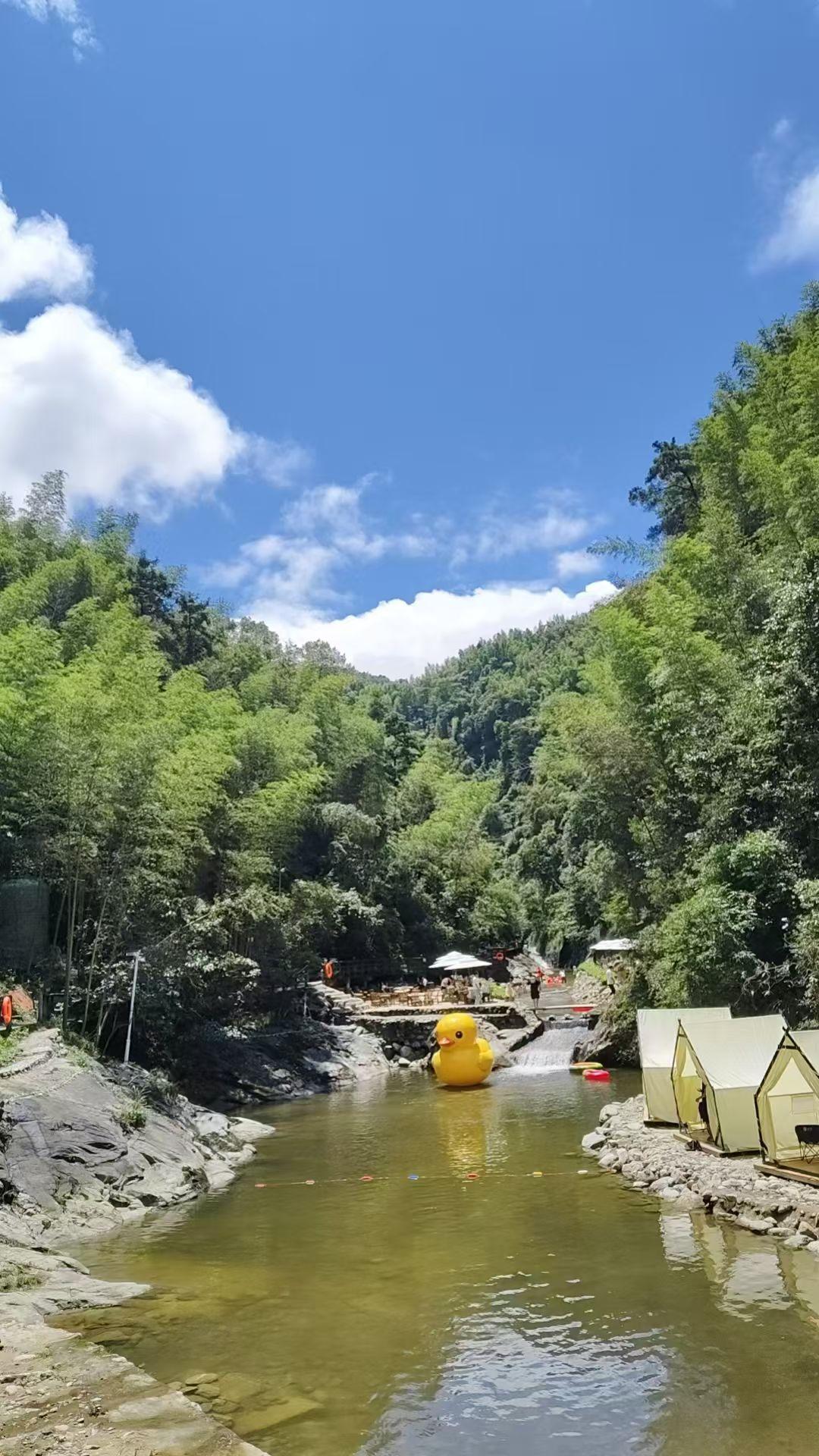 山谷夏隅
 
青山拥着漫山竹浪
云朵悬在透亮的天上
 
溪水漫过青石
碎开一涧清