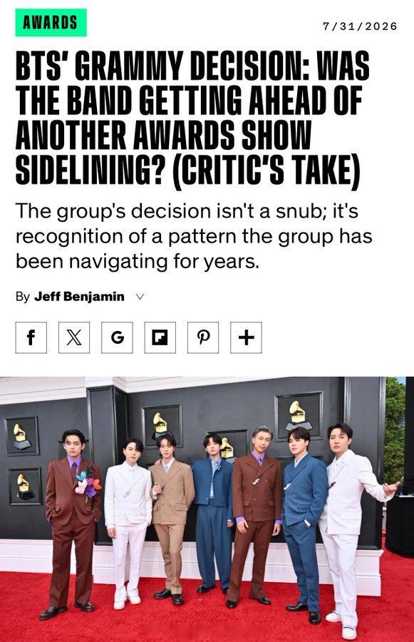 防弹少年团 【Billboard发文解读BTS放弃格莱美报项：以离开拒绝“被局限