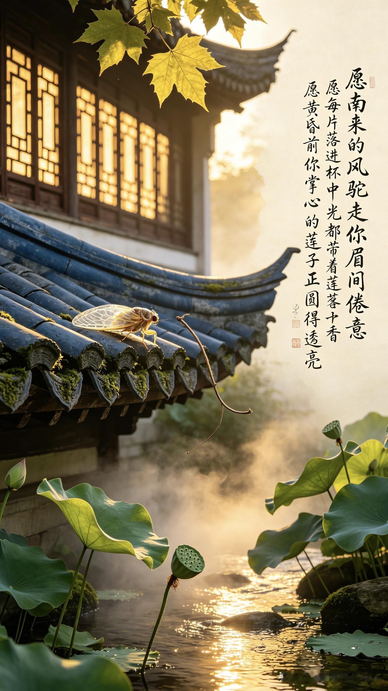 🍃꧂🌞早上好💕᭄🌿☕️
晨光清透如新沏的茶汤，
南风识得韵律，
一页页翻