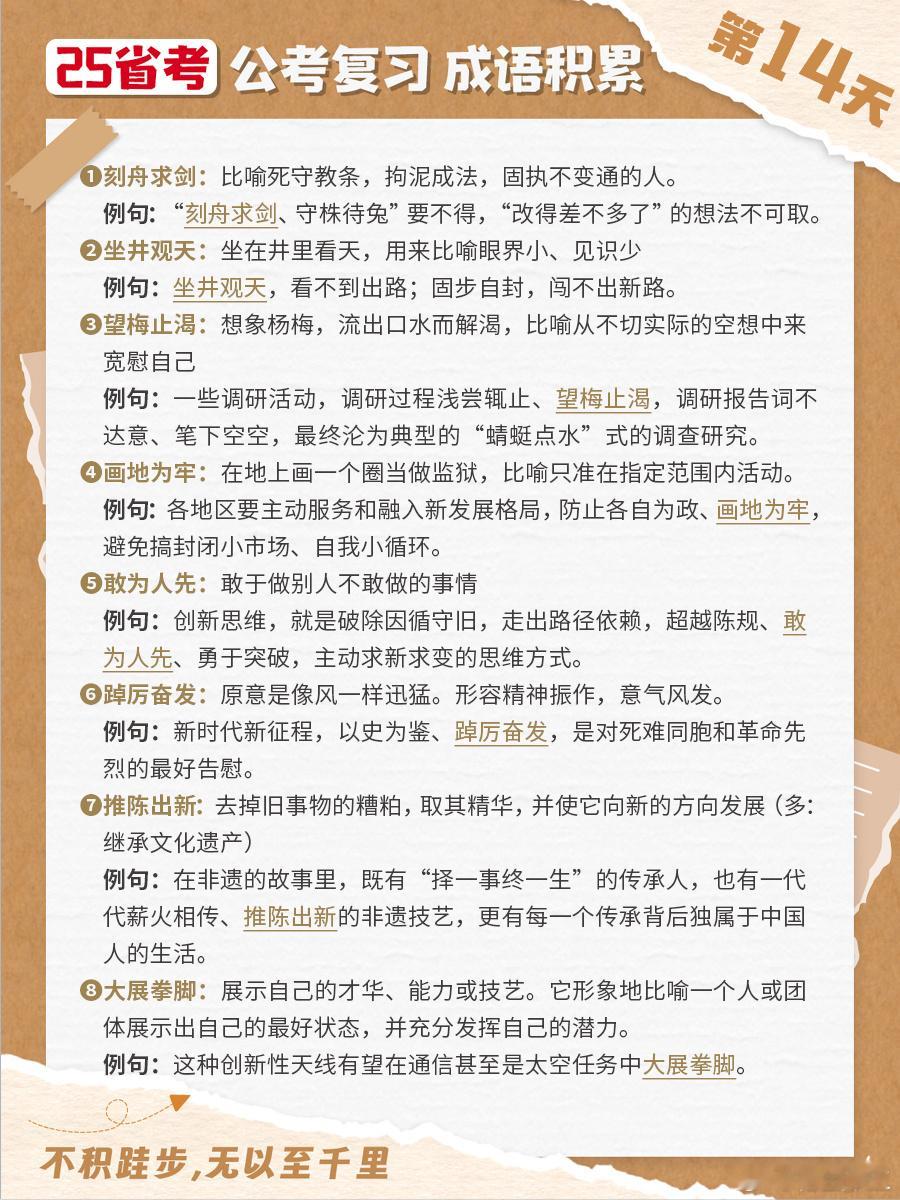 25省考成语积累第十四天刻舟求剑 坐井观天 望梅止渴 画地为牢敢为人先 踔厉奋发