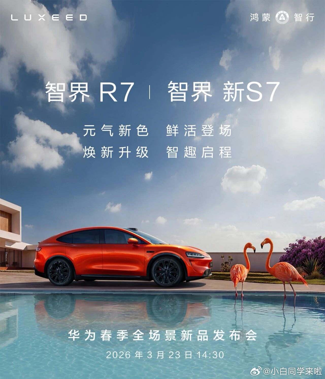 华为春季发布会定档3月23日，没想到这次发布会还有智界新 R7 和新 S7。看海