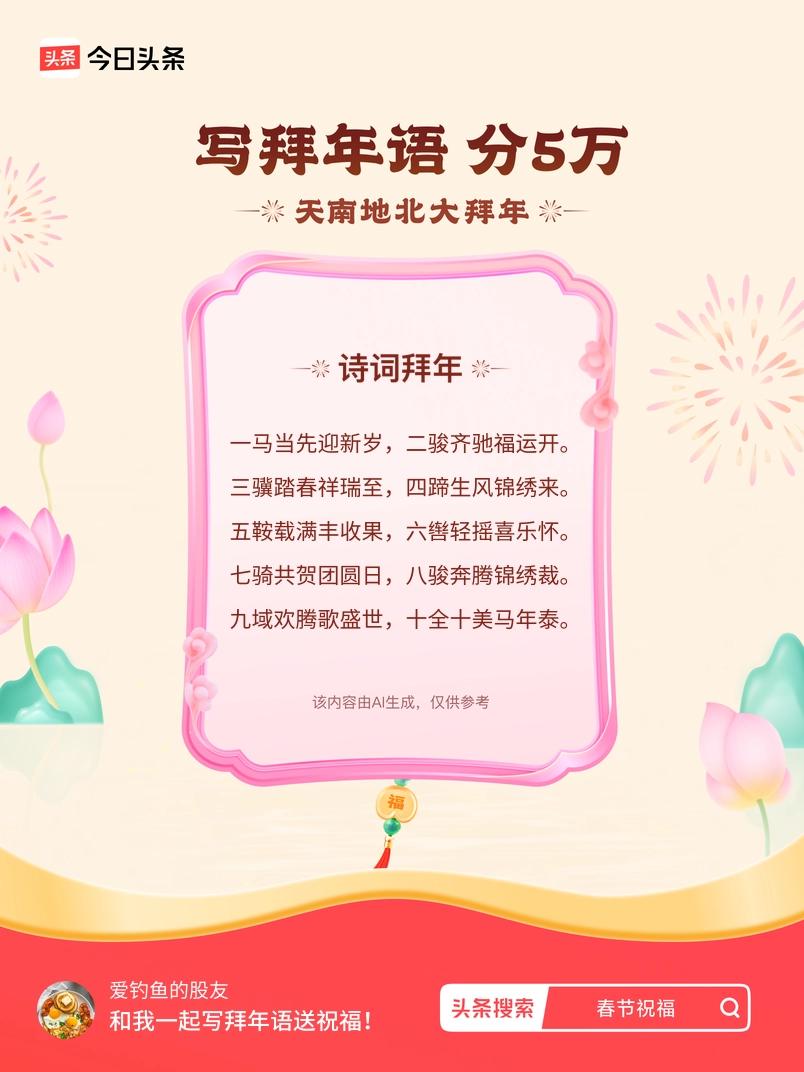 写拜年语送祝福新春拜年送祝福！我的祝福是：“一马当先迎新岁，二骏齐驰福运开。三骥