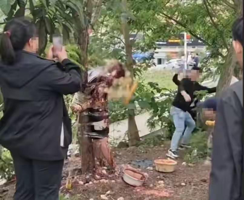 男子被脱光绑在树上，遭一群人泼酱油扔鸡蛋，原因竟然是......当地民政局：确实