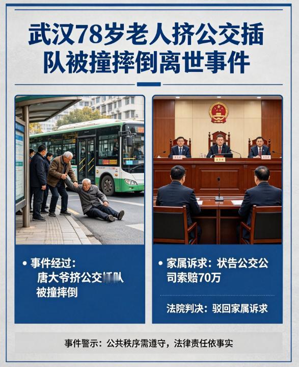武汉 78 岁唐大爷挤公交时插队，被乘客程某顶撞摔倒，4 个月后离世。家属竟把公
