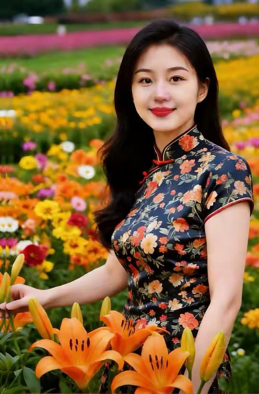 水仙子·花海芳韵 
斑斓花海映霓裳，
暖日轻风送暗香。
轻颦浅笑含春漾，
柔姿对