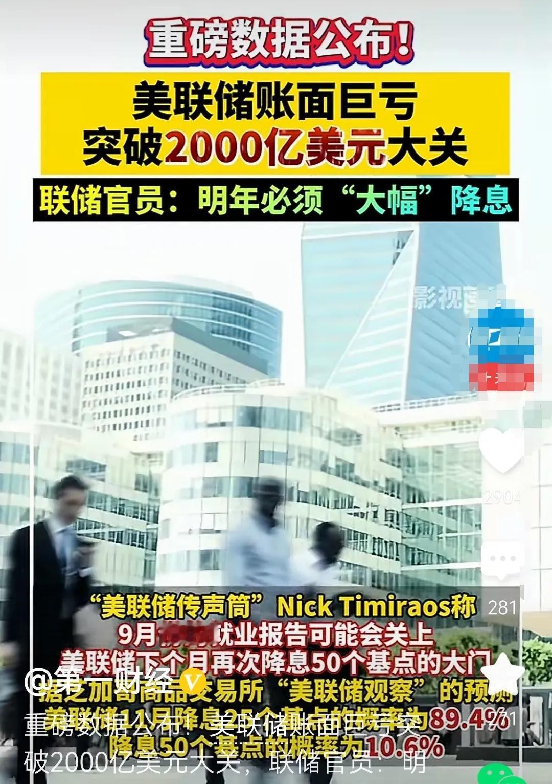 美联储账面巨亏2000亿美元 ，恐怕这只是破产的开始，以前通过加息和降息交替变换