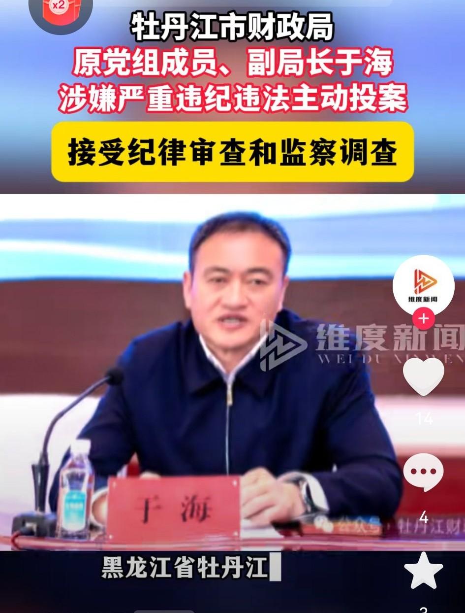 牡丹江市，任财政局副职不到一年就被免的于海，今天有了后续消息

于海前期履历不详