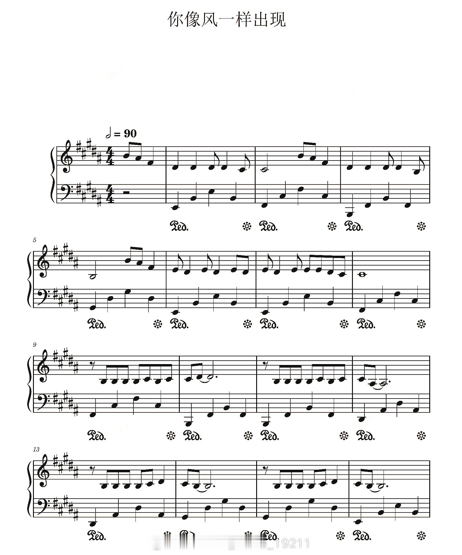 钢琴谱；玉芬《你像风一样出现》,B调,林文杰作曲;钢琴 钢琴教程 音乐推荐 钢琴