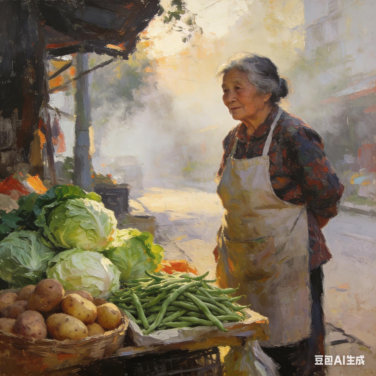 刚刚在路边摊看到一个阿姨在地上码了一堆的青菜，有嫩嫩的菜心，有碧绿的快菜，还有肥