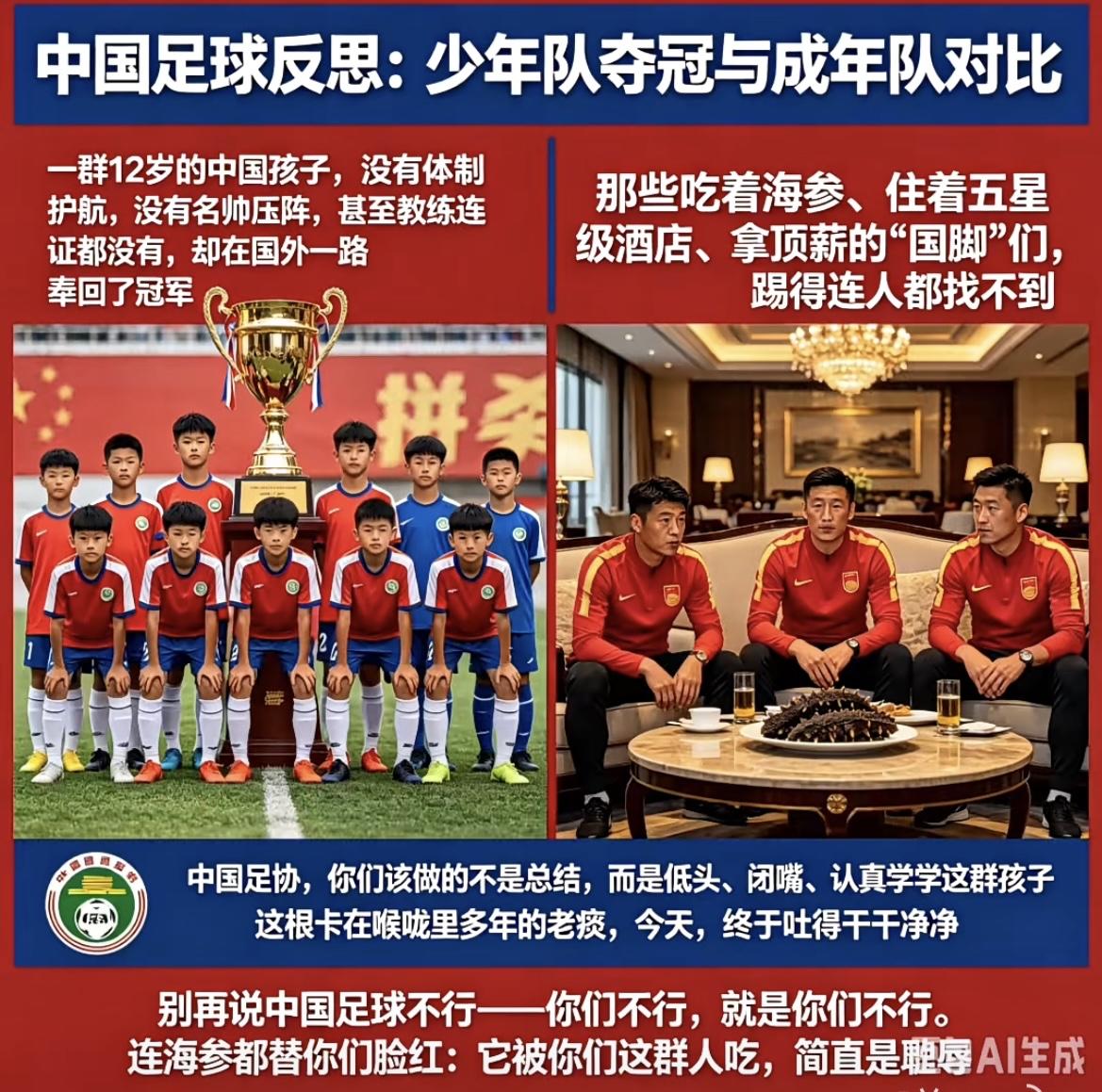 中国足协，你们需要做的并非总结，而是低下头、闭上嘴，好好向这群孩子学习。这卡在喉