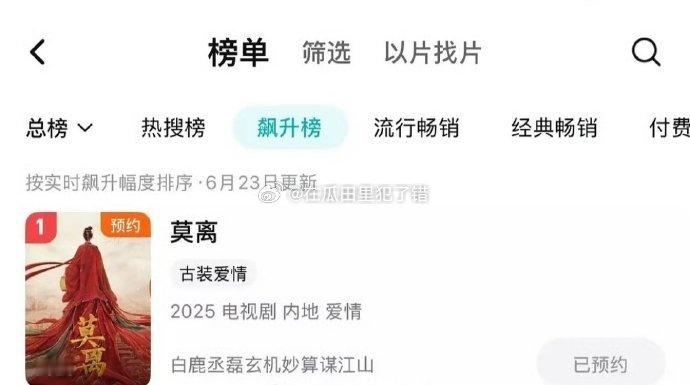 白鹿《莫离》🐧飙升榜登顶，先导预告也热度破万了，这就是真正的扛剧女👑吧 ​​